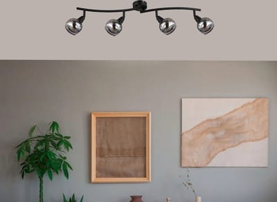 Trango 4 vlam Plafondlamp 1010-45SD in zwarte look *WOW* incl. 4x 3-traps dimbare LED lamp 3000K warm wit Plafondlamp met design rookglazen kappen, woonkamer plafondspots, spots