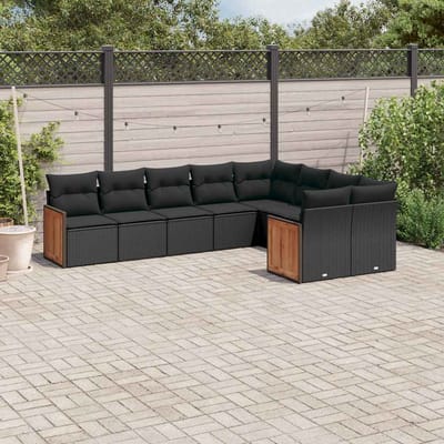 vidaXL - 9-delige - Loungeset - met - kussens - poly - rattan - zwart