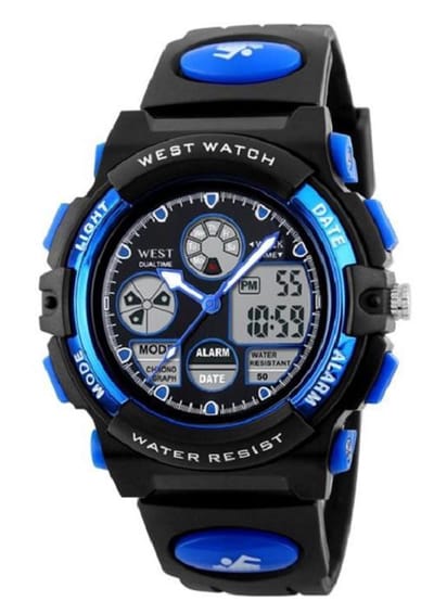West Watches multifunctioneel kinder tiener sport horloge model Rock - Chronograaf – Shockproof - Digitaal/Analoog - Blauw