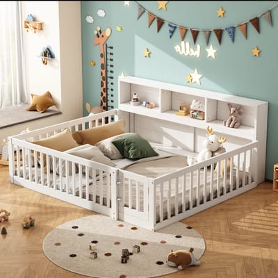 DESMIU Dagbed 140x200cm - Slaapbank Met Veiligheidshek En Opbergvakken - Voor Kinderkamer En Woonkamer - Grenenhout En MDF - Wit - Zonder Matras
