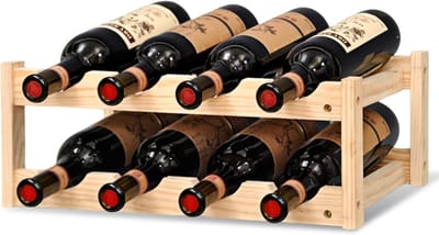 Dailygoods - Houten Wijnrek met 2 Planken - Voor 8 Flessen - Ideaal voor Keuken en Bar