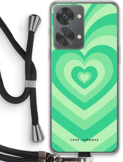 Case Company® - Hoesje met koord geschikt voor OnePlus Nord 2T hoesje met Koord - Hart Groen - Telefoonhoesje met Zwart Koord - Bescherming aan alle Kanten en Over de Schermrand