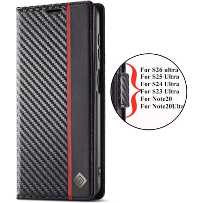 Koolstofvezel Lederen Hoesje voor Samsung Galaxy S26 S25 S24 S23 Ultra S22 S21 S20 FE S10 Plus Note 20 + Zakelijk Portemonnee Kaarthouder Galaxy S23