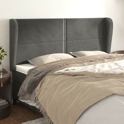vidaXL - Hoofdbord - met - randen - 183x23x118/128 - cm - fluweel - donkergrijs