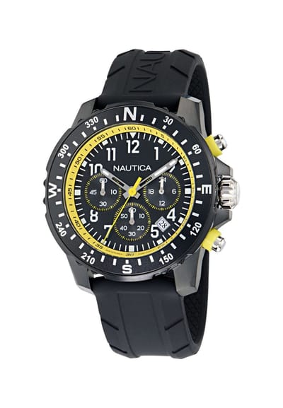 Nautica Riding Sail Quartz Analoog Horloge Tweetoon Kast: 100% Roestvrij Staal | Armband: 100% Siliconen 45 mm NAPRSS601, NAPRSS603, NAPRSS604, NAPRSS605