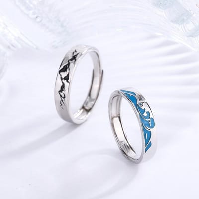 S925 Sterling Zilver Paar Ring Licht Luxe Nis Berg en Zee Design Heren en Dames Paar Ring Belettering Lange afstand Liefde Hand Decoratie gray