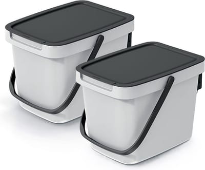 Keden GFT aanrecht afvalbak - 2x - creme wit - 6L - afsluitbaar - 20 x 26 x 20 cm - klepje/hengsel - kleine prullenbakken - afval scheiden