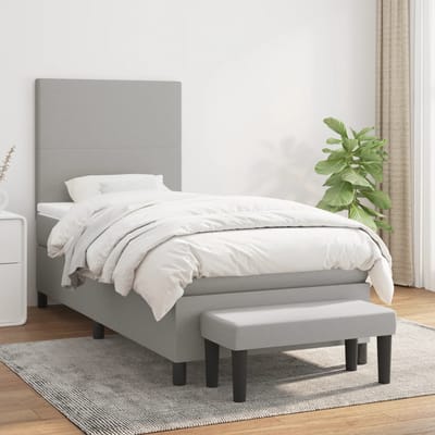 vidaXL - Boxspring - met - matras - stof - lichtgrijs - 90x200 - cm