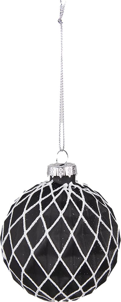 Clayre & Eef Kerstbal Set van 4 Overig Ø 8 cm Zwart Wit Glas Kerstballen