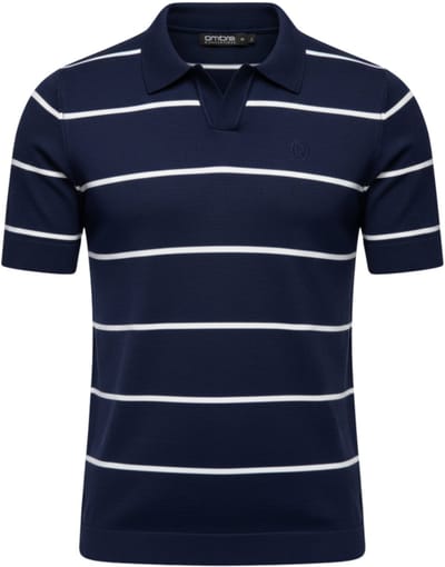 OMBRE Polo - Regular Fit - Viscose - Korte Mouw Donkerblauw / Wit S