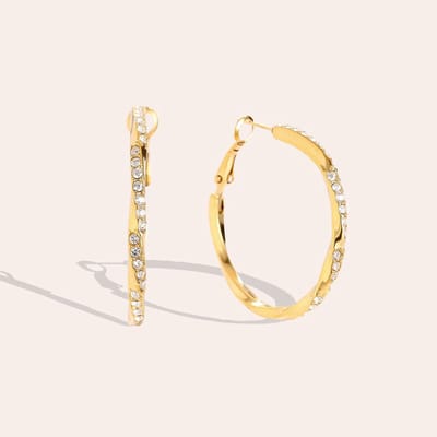 Bijoutheek Oorringen Hoop Twist Steentjes Goudkleurig
