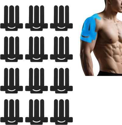 12-delige voorgesneden knie-kinesiologietape, waterdichte elastische therapietape, voor het verlichten van kniepijn, voorgesneden knie-kinesiologietape, geschikt voor spieren - zwart