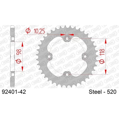 Stalen motortandwiel achteraan Afam 520 42 dents