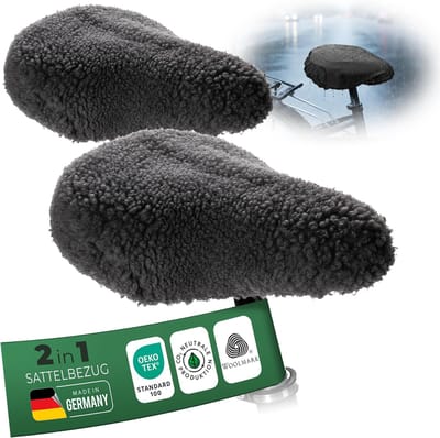 Novaliv 2-in-1 Zadelwarmer, Zwart: Comfortabele en praktische regenbescherming - Fietsmuts van lamsvacht met elastische band - Gemaakt in Duitsland - Waterdichte zadelhoes, omkeerbare zadelhoes, universele maat