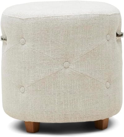 Voetenbankje - Poef Hocker - Woonkamer Meubel - Houten Basis - 43x43x46cm - Antiek Wit