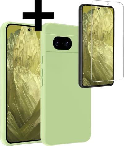 Hoesje - Met Screenprotector - Geschikt voor Google Pixel 8a - Sterk & Shockproof - Back Cover - Siliconen Case - Telefoon Hoes - Telefoonhoesjes - Groen