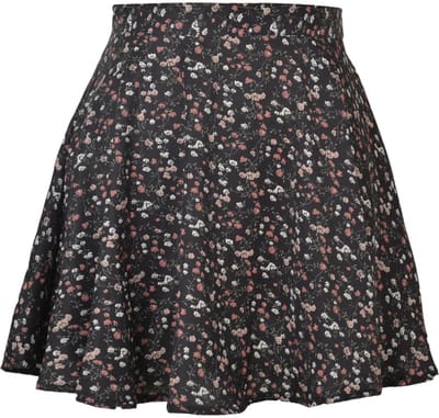 Chiffon midi-rok voor dames - Maat M - Maattabel - Midi-rok met hoge taille en bloemenprint - Losvallende zoom met print - Geplooide zoom - Geschikt voor dames en meisjes - Zwart