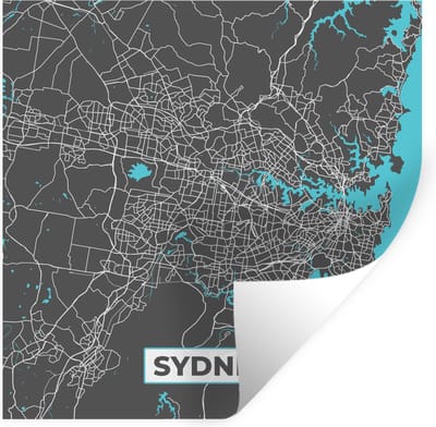 Muurstickers - Sticker Folie - Sydney - Blauw - Kaart - Plattegrond - Stadskaart - 100x100 cm - Plakfolie - Muurstickers Kinderkamer - Zelfklevend Behang XXL - Zelfklevend behangpapier - Stickerfolie