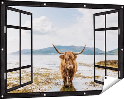 Gards Tuinposter Doorkijk Voetpad naar Strand en Zee - 120x80 cm - Tuindoek - Tuindecoratie - Wanddecoratie buiten - Tuinschilderij