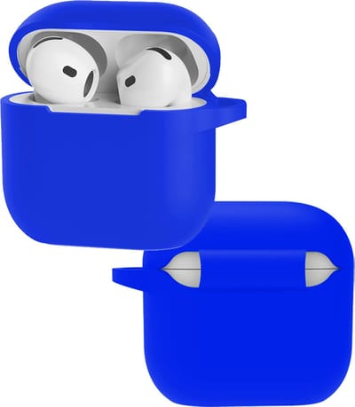 Hoes - Geschikt voor Apple AirPods 4 - Siliconen Hoesje met Clip - Silicone Case Cover - Blauw