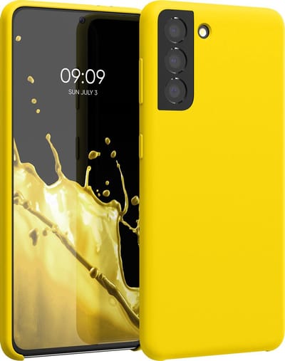 kwmobile telefoonhoesje geschikt voor Samsung Galaxy S21 - Hoesje met siliconen coating - Smartphone case in stralend geel