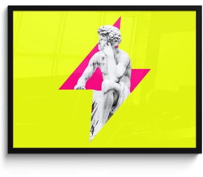Poster in lijst - Fotolijst 80x60 cm - Posters - Beeld - Man - Bliksemschicht - Geel - Posterlijst zwart - Decoratie - Wanddecoratie woonkamer - Muurdecoratie slaapkamer