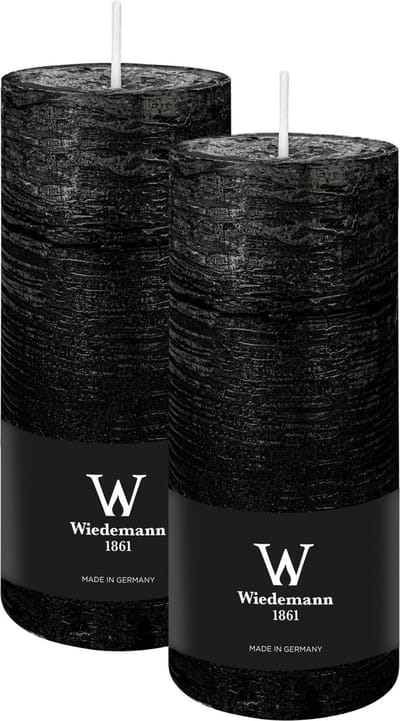 Wiedemann Cilinderkaars/stompkaars - 2x - rustieke kaars - zwart - 7 x 16 cm - 66 branduren