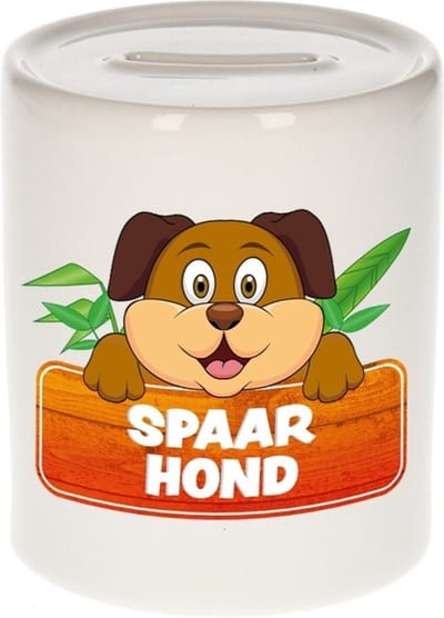 Kinder spaarpot met spaar hond opdruk - keramiek - honden spaarpotten