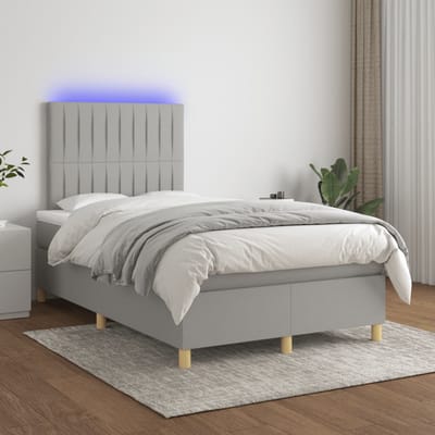 vidaXL - Boxspring - met - matras - en - LED - stof - lichtgrijs - 120x200 - cm