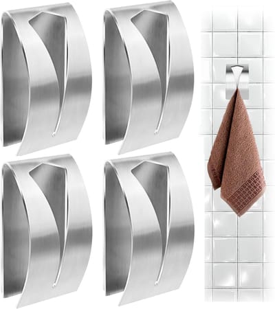 Famanu – Set van 4 zelfklevende handdoekklemmen, roestvrij staal, voor keuken en badkamer