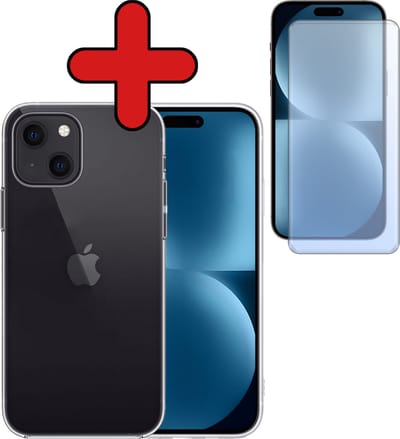 Hoesje - Met Screenprotector - Geschikt voor Apple iPhone 15 - Sterk & Shockproof - Telefoon Hoes - Back Cover - Siliconen Case - Telefoonhoes - Transparant