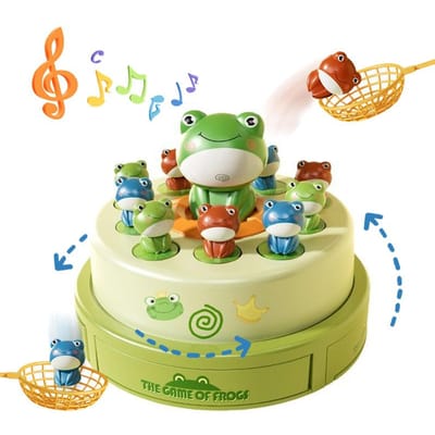 Elektrisch Pop-up Draaiplateau Speelgoed met Muziek Cartoon Draaiende Konijnenvanger Speelgoed met Netten Muzikaal Lanceer Draaiend Spel Kinder Speelgoed
