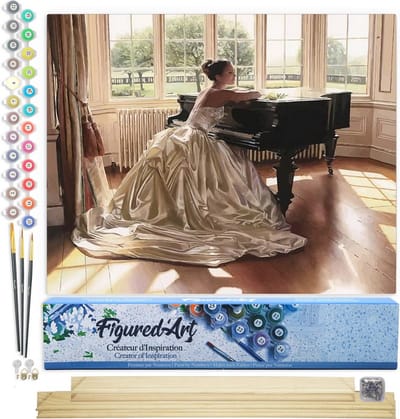 Figured'Art Schilderen op Nummer Volwassenen canvas Ambitie van een jonge pianist - Handwerk acrylverf Kit DIY Compleet - 40x50cm met DIY houten lijst
