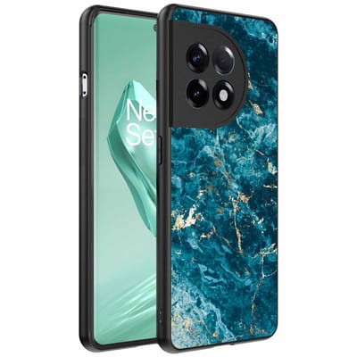 Geschikt voor OnePlus 12R Telefoonhoesje met marmer opdruk - TPU backcover case blue marble design - Blauw - Smartphonica geschikt voor OnePlus 12R