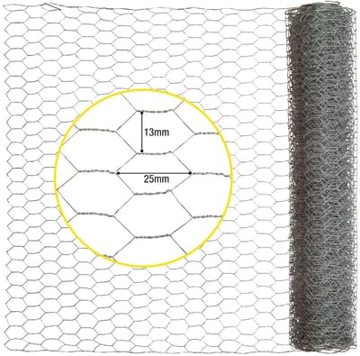 Horizont - Kippengaas - 5m lang - 40cm hoog - Maaswijdte 13x25 mm - Grijs - Duurzaam en Veelzijdig - Inclusief accessoires - Hobby Kippengaas Voor Creatieve Projecten