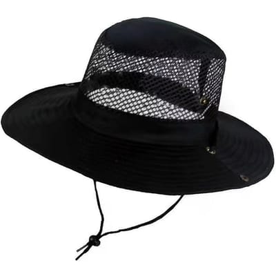 Chapeau seau respirant en maille mode à large bord séchage rapide chapeau de pêche imperméable pliable chapeau de pêcheur extérieur black