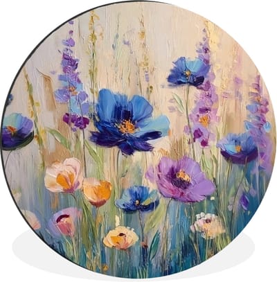 WallCircle - Wandcirkel - Muurcirkel - Zomers - Wilde bloemen - Penseelstreken - Aluminium - Dibond - 30x30 cm - Binnen en Buiten