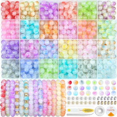 600 stuks glaskralen voor het maken van sieraden, 24 kleuren, 8 mm ronde kristallen kralen, armband maken kit