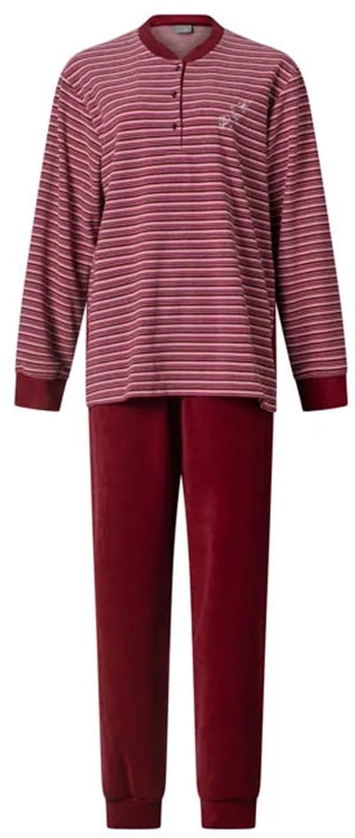 Lunatex - warme dames pyjama badstof 124228 - rood - maat L