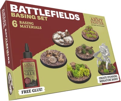 The Army Painter Battlefields Basing Set, Lijm, graspollen, mos-gras, slagveld, stenen en sneeuw voor DnD en Warhammer 40K