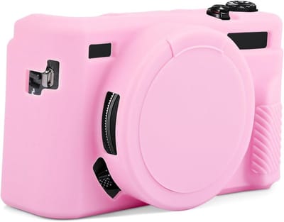 Allecta - Zachte siliconen cameratas voor digitale camera, roze, krasbestendige beschermhoes met afneembare lensdop.