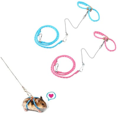 Dailygoods- Hamstertuigje Verstelbaar - Lichtgewicht Katoenen Touw - Metalen Ketting - Voor Dwerghamster/Suikereekhoorn - Lengte 80 cm - Dierenharnas
