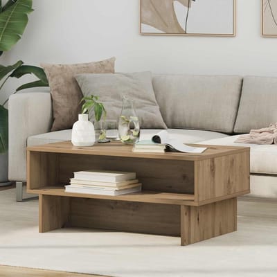 Salontafel - Bijzettafel - Woonkamer Decoratie - Met Opbergplanken - 80 x 46 x 35 cm - Eiken