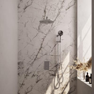 Brauer Chrome Carving Thermostatische Regendoucheset Inbouw - Hoofddouche 30 cm - Rechte Wandarm - 3 Weg - Handdouche 3 Standen - Doucheslang - Geintegreerde Glijstang - Chroom