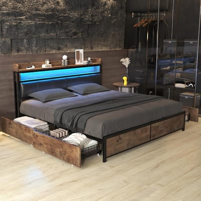 Gestoffeerd tweepersoonsbed met opbergruimte en LED-verlichting (140x200 cm)