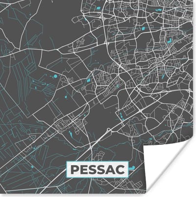 Poster Pessac - Kaart - Plattegrond - Stadskaart - Frankrijk - 100x100 cm XXL