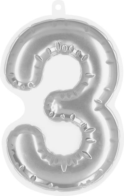 Boland - Sticker Folieballon '3' zilver Zilver - Geen thema - Verjaardag - Jubileum - Raamsticker