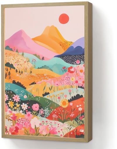 Wandlamp 40x60 cm - Oplaadbaar - Kleurrijke bloemen - Bergen - Fantasielandschap - Wandlampen binnen woonkamer - Slaapkamer lamp - Decoratieve nachtlamp - Vloerlamp draadloos