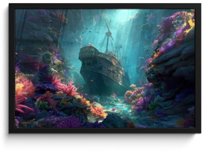 Poster in lijst - Fotolijst 60x40 cm - Posters - Schip - Hout - Koraalriffen - Zonlicht - Posterlijst zwart - Decoratie - Wanddecoratie woonkamer - Muurdecoratie slaapkamer