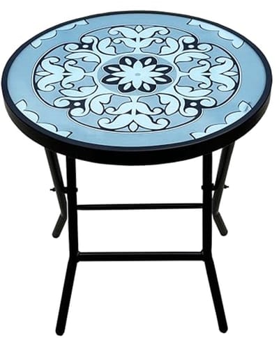 Opvouwbare glazen bijzettafel met mozaïekpatroon - 45,5 cm, blauw
